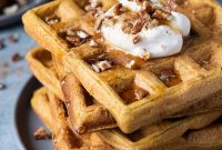 Fluffy Vegan Pumpkin Waffles with Cinnamon Maple Syrup
