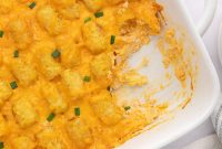 Buffalo Chicken Tater Tot Casserole Recipe with Cheesy Buffalo Sauce