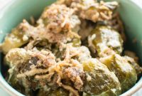 Slow Cooker Brussels Sprouts Gratin with Cheesy Breadcrumb Topping