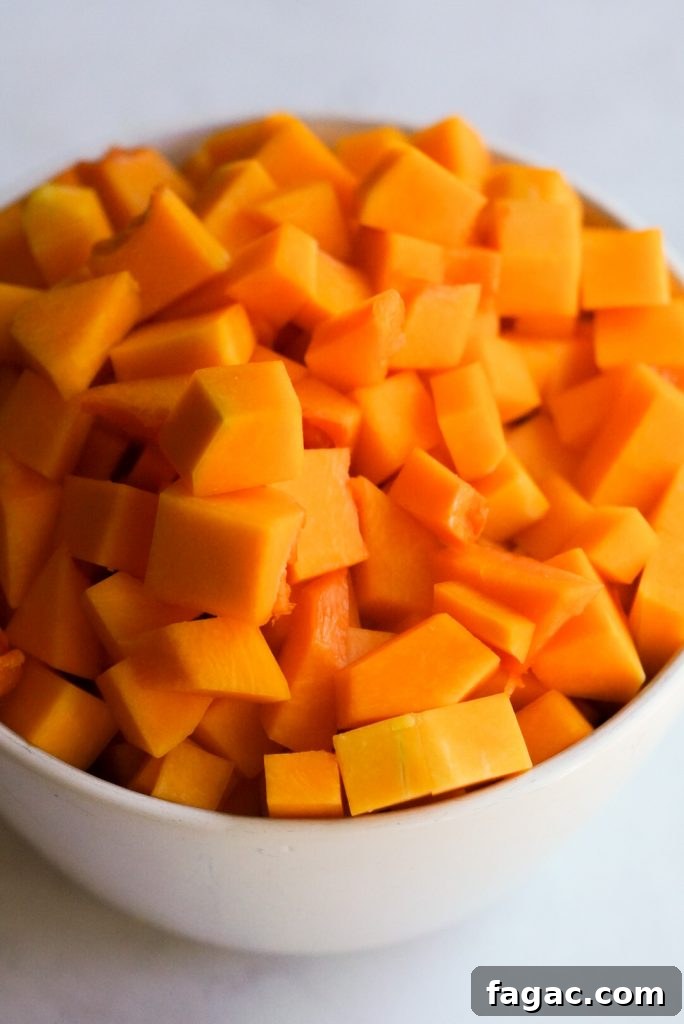 Hearty Butternut Squash and Turkey Chili Recipe 5 chopped butternut squash in a bowl