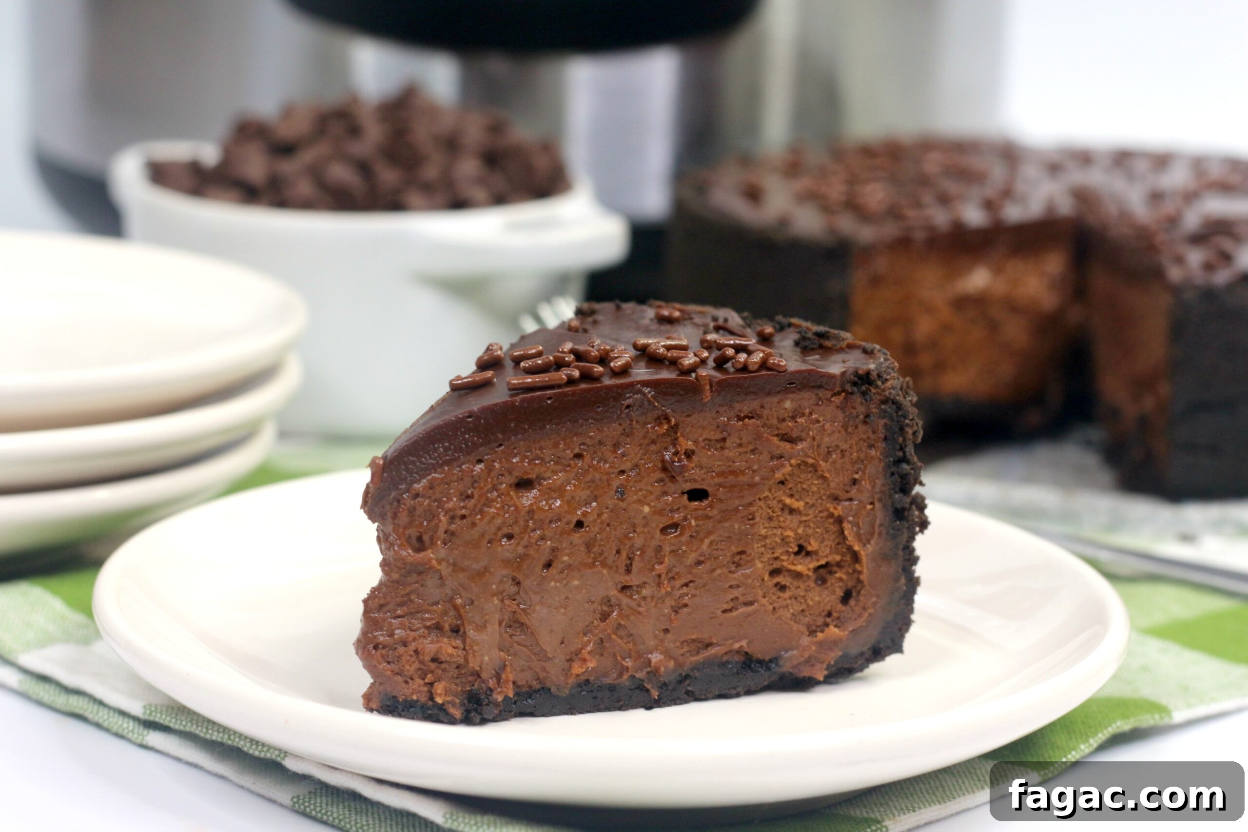 Decadent Chocolate Cheesecake in the Instant Pot 5 Cheesecake slice with ganache