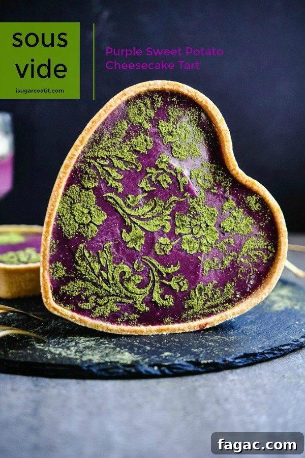 Stunning stencilled Purple Sweet Potato Cheesecake Tart is a light, creamy, easy addition to your holiday dessert line-up. I Sugar Coat It