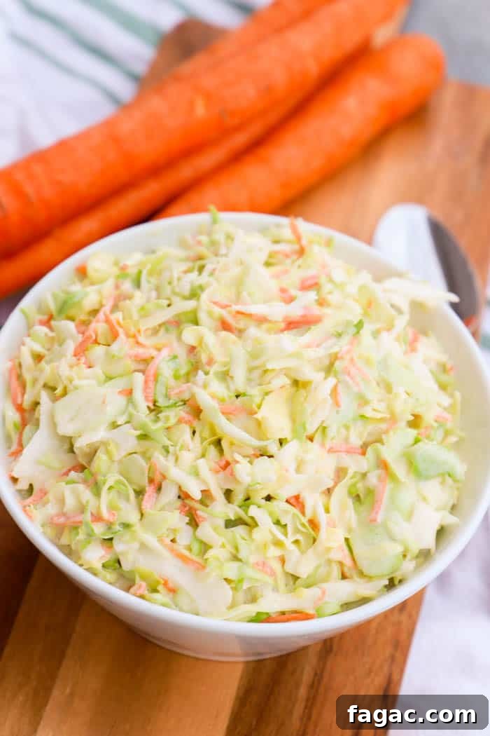 Classic Creamy Coleslaw Recipe – Homemade Side Dish 2 Homemade Coleslaw in a white bowl