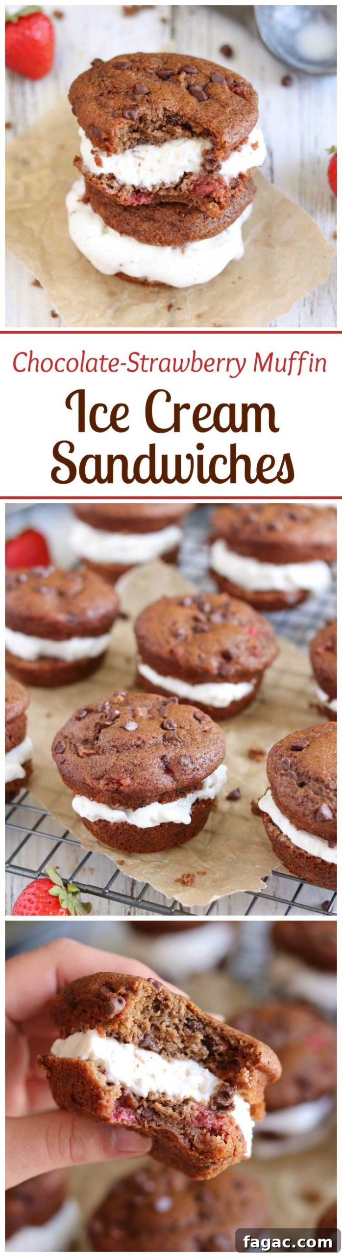 Take delicious, healthy breakfast muffins … add ice cream … and you’ve got a decadent dessert! Muffin ice cream sandwiches! Bursting with fresh strawberries and double chocolate! One batch of muffins = two great recipes! | www.TwoHealthyKitchens.com Take delicious, healthy breakfast muffins … add ice cream … and you’ve got a decadent dessert! Muffin ice cream sandwiches! Bursting with fresh strawberries and double chocolate! One batch of muffins = two great recipes! | www.TwoHealthyKitchens.com