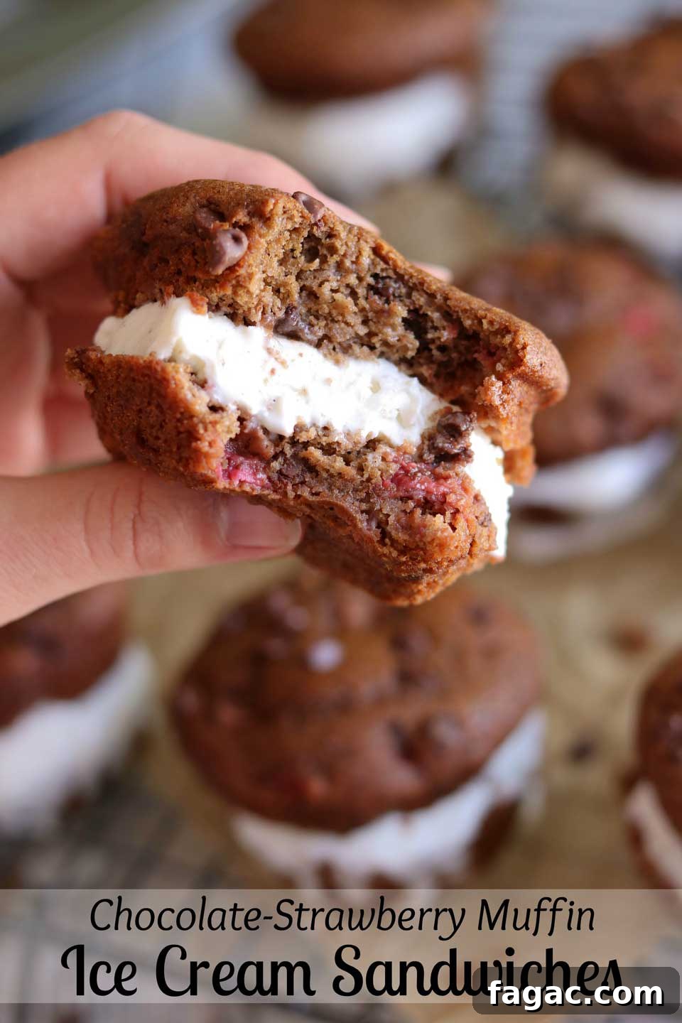 Take delicious, healthy breakfast muffins … add ice cream … and you’ve got a decadent dessert! Muffin ice cream sandwiches! Bursting with fresh strawberries and double chocolate! One batch of muffins = two great recipes! | www.TwoHealthyKitchens.com Take delicious, healthy breakfast muffins … add ice cream … and you’ve got a decadent dessert! Muffin ice cream sandwiches! Bursting with fresh strawberries and double chocolate! One batch of muffins = two great recipes! | www.TwoHealthyKitchens.com