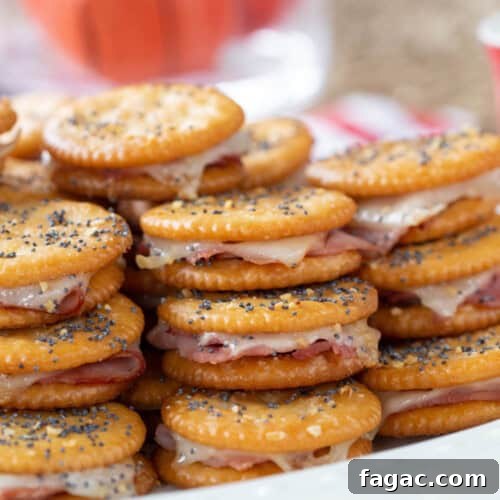 ritz crackers party sandwiches with ham and cheese.