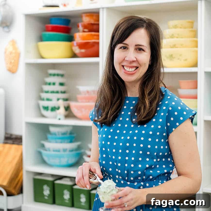 Mini Cucumber Sandwiches: Light Tea Sandwich Recipe 3 woman scooping pistachio salad into a parfait dish, with colorful vintage bowls in the background.