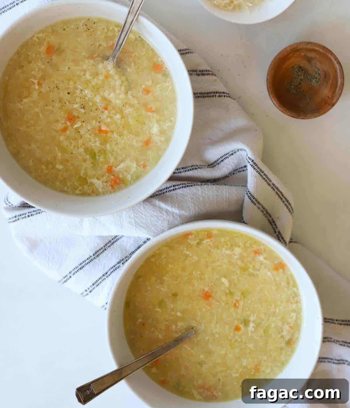 Two bowls of pastina soup. 