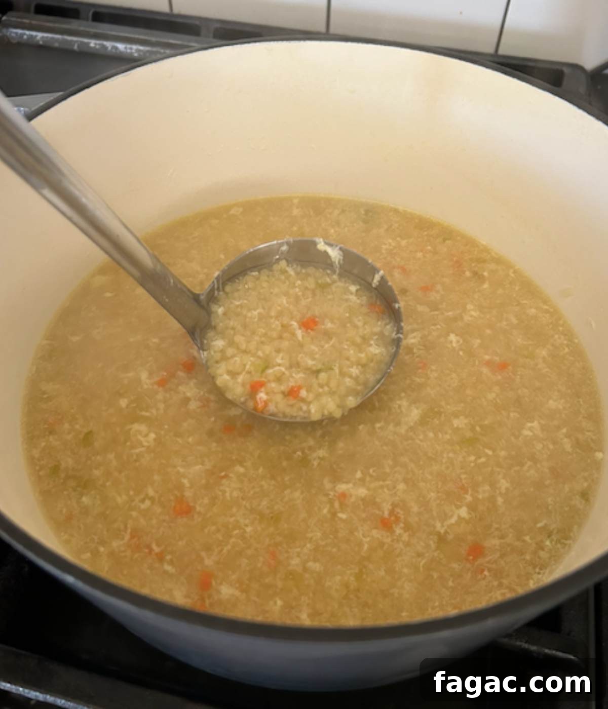 Finished pastina soup in dutch oven.