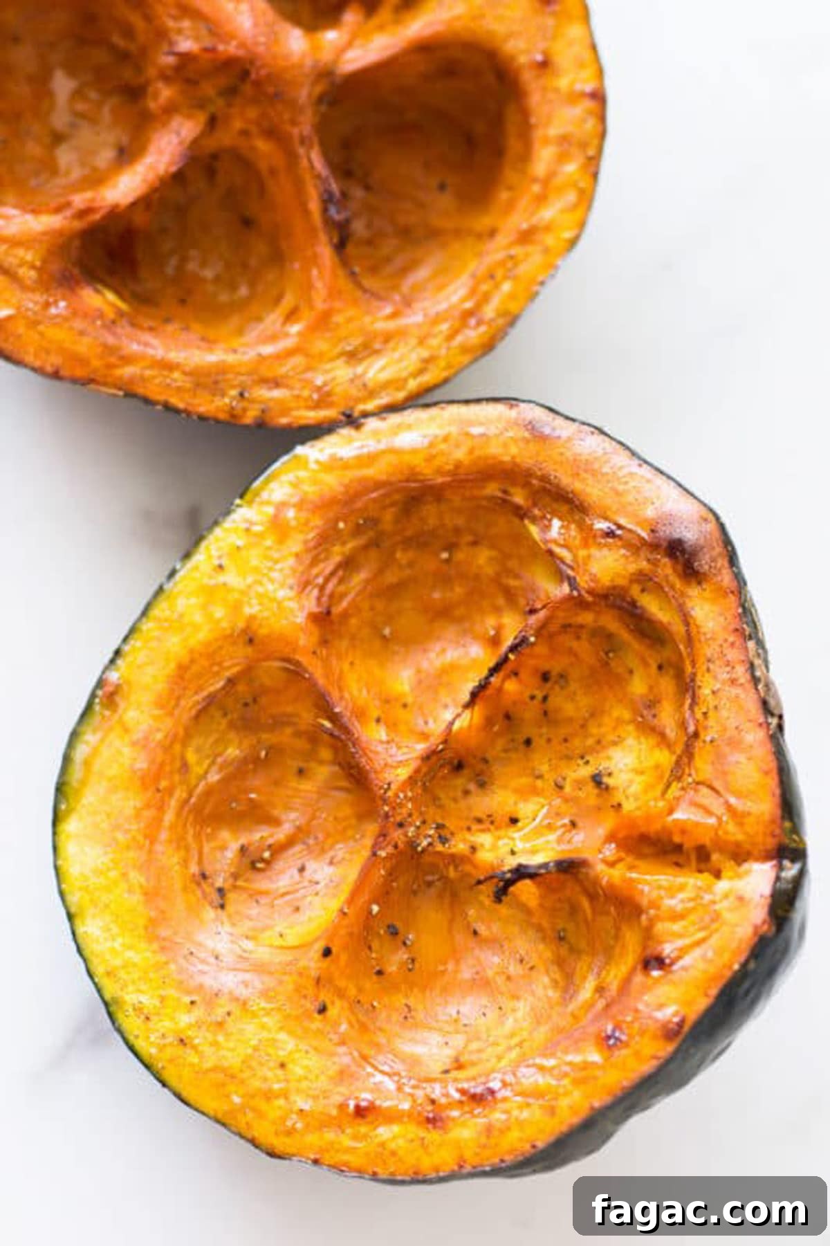 Creamy Hubbard Squash Soup Recipe for Fall Comfort 7 Roasted Hubbard Squash seasoned with salt and pepper.