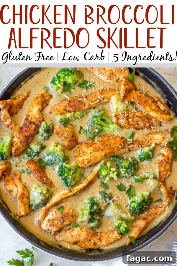 This cajun chicken alfredo broccoli skillet is an easy gluten-free and low carb meal that cooks in only one pan! With under 10 ingredients and under 20 minutes, it's a super simple dinner recipe that's great for a weeknight dinner. There's a dairy-free option, and it reheats well making it a perfect option for a meal prep recipe! #glutenfree #onepot #chickenskillet #lowcarbchicken #alfredorecipes