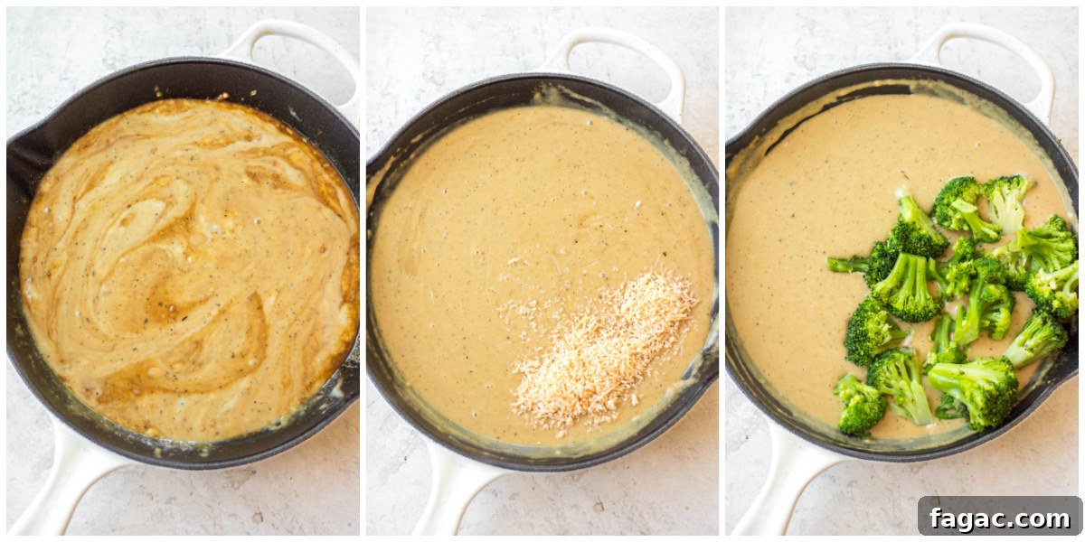 cajun-chicken-alfredo-broccoli-skillet-cooking-process
