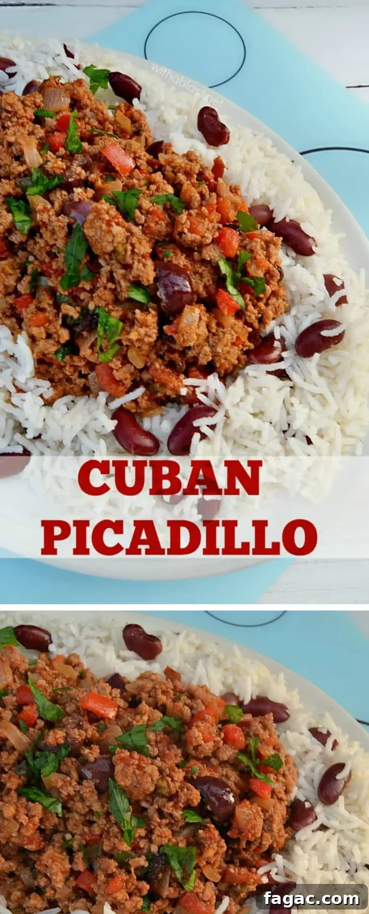 Cuban Picadillo served with a side of Rice and Beans is a quick ground beef, spicy dinner - only 30 minutes from prepping to serving ! Cuban Picadillo served with a side of Rice and Beans is a quick ground beef, spicy dinner - only 30 minutes from prepping to serving !