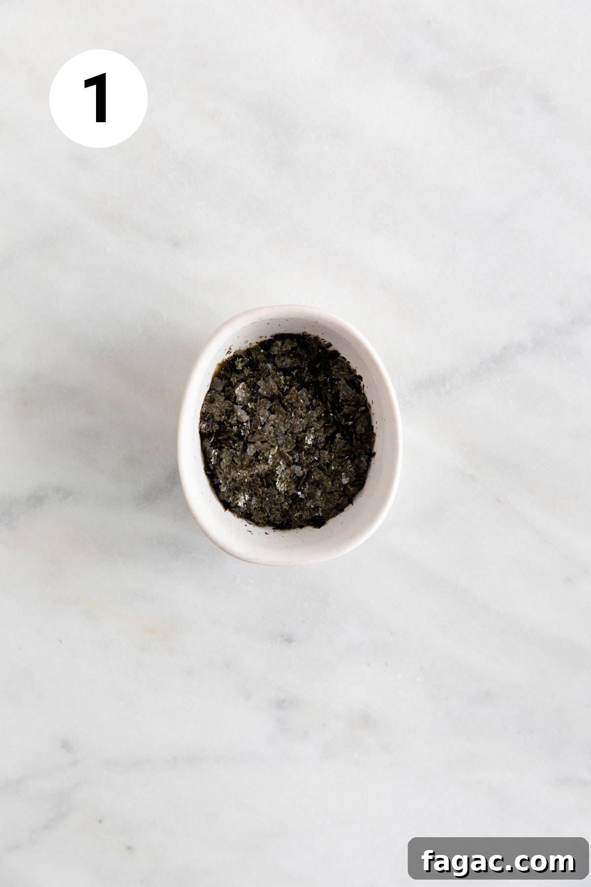 Vegan Tuna Recipe: Plant-Based Tuna Alternative Guide 4 Nori flakes in a small bowl.