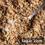 close up of a spoonful of granola