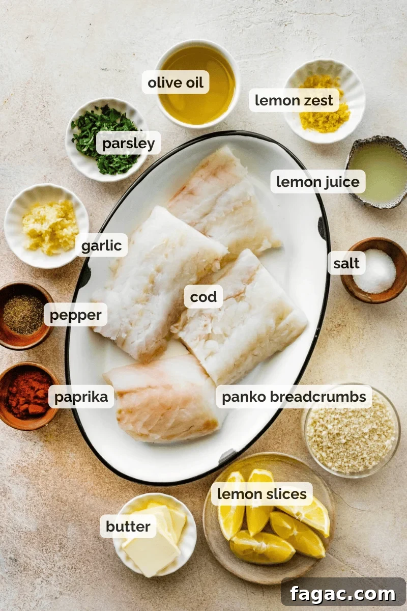Crispy Panko-Baked Cod with Lemon Garlic Sauce 6 Recipe ingredients for baked cod with panko recipe.