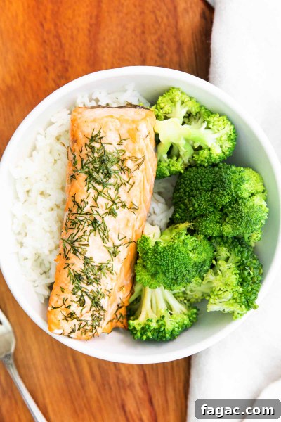 Crispy Air Fryer Salmon with Fresh Dill Recipe 6 overhead shot of air fryer salmon with broccoli