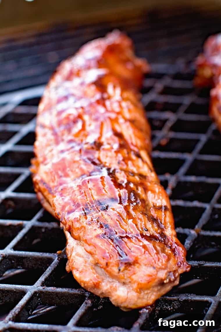 BBQ Pork Tenderloin Recipe: Juicy Grilled Pork Tenderloin Tips 4 Grill grate with pork tenderloin that's been marinated in a bbq marinade and brushed with it.