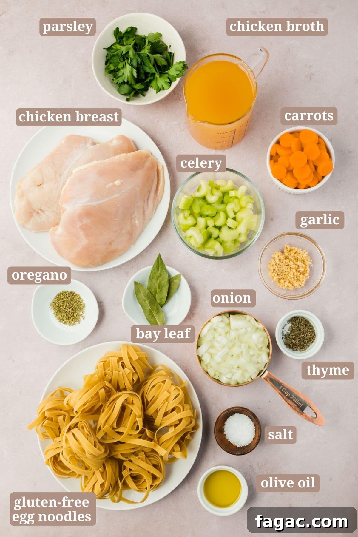 Comforting Gluten-Free Chicken Noodle Soup Recipe 3 Ingredients for making gluten-free chicken noodle soup.