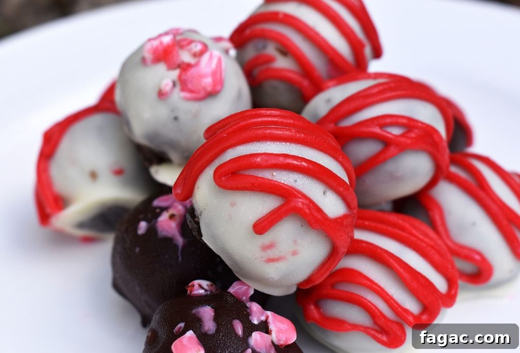 Mint Oreo Truffles Recipe: No-Bake Mint Chocolate Truffle Bites 4 Group of mint Oreo truffles on a plate.