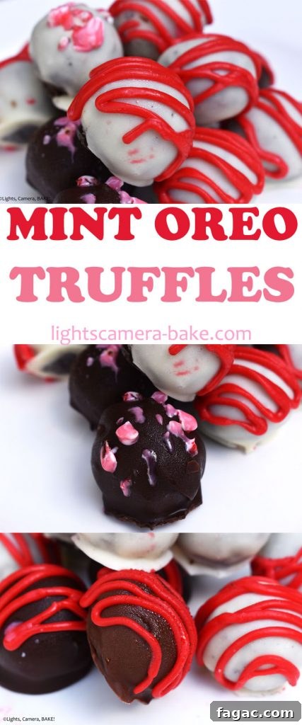 Mint Oreo Truffles Recipe: No-Bake Mint Chocolate Truffle Bites 9 Long pinterest image with three images and a title.
