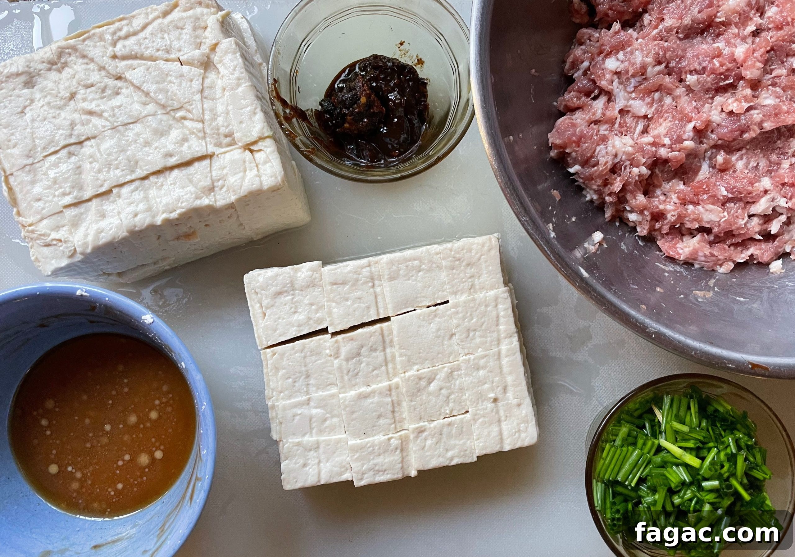 Ingredients for mapo tofu.