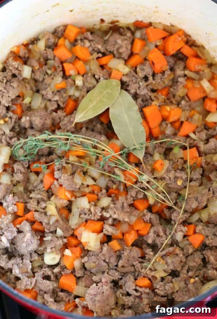 Low-Carb Sausage and Vegetable Soup Recipe for Weight Loss 4 process photo of sausage and vegetables in sup shot to make low carb soup recipe