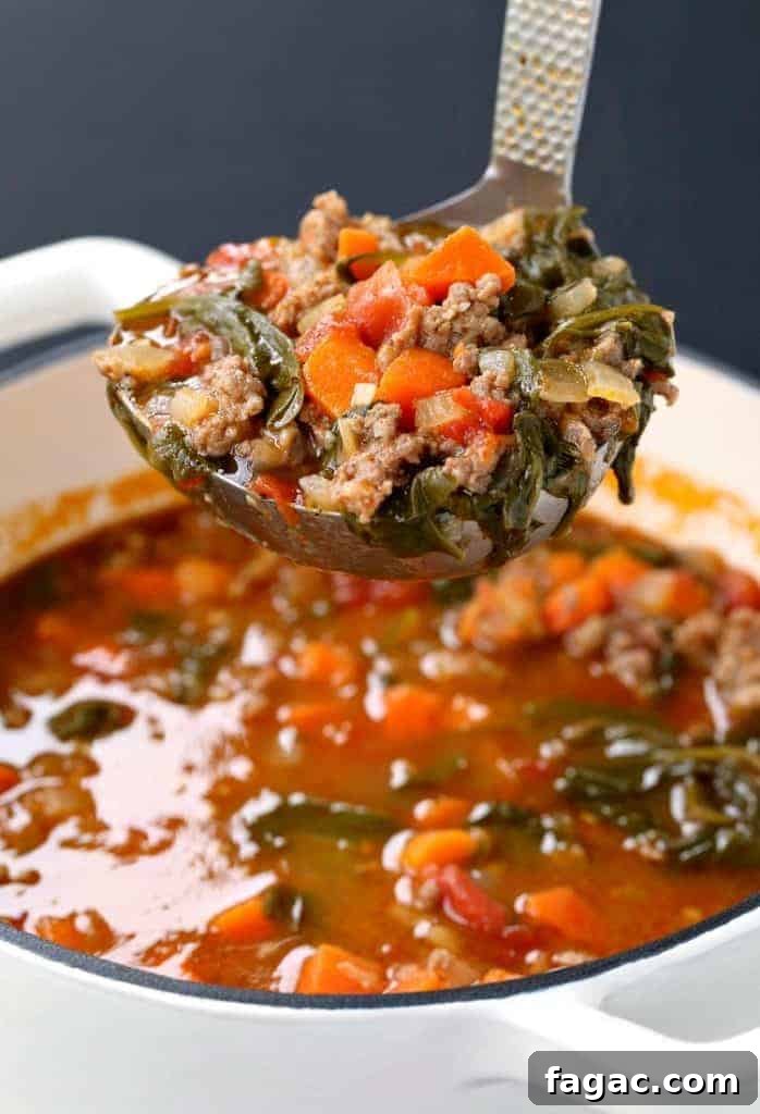 Low-Carb Sausage and Vegetable Soup Recipe for Weight Loss 6 Low Carb Sausage Vegetable Soup in a ladle