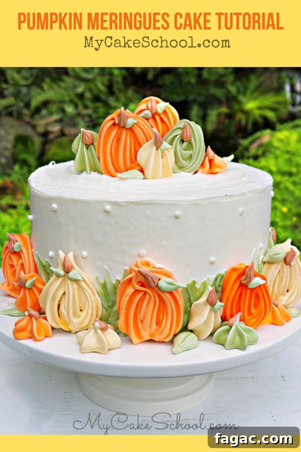 This Pumpkin Meringues Cake is perfect for fall celebrations! Learn how to make it in our free cake video tutorial! Pumpkin Meringues Cake Tutorial