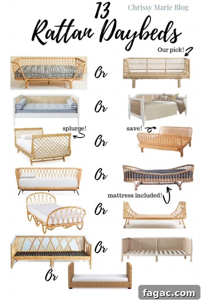 13 Stylish Rattan Daybeds and How to Style Them 11 pinterest collage of 13 rattan daybeds