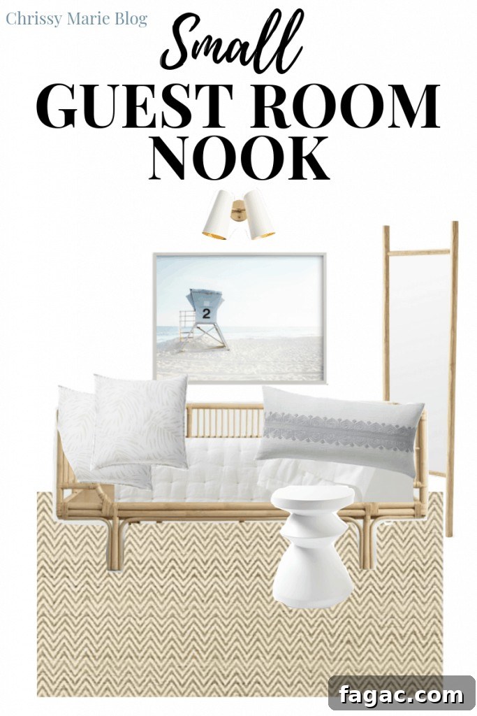 13 Stylish Rattan Daybeds and How to Style Them 7 Pinterest Image That Shows a rattan daybed being styled with pillows