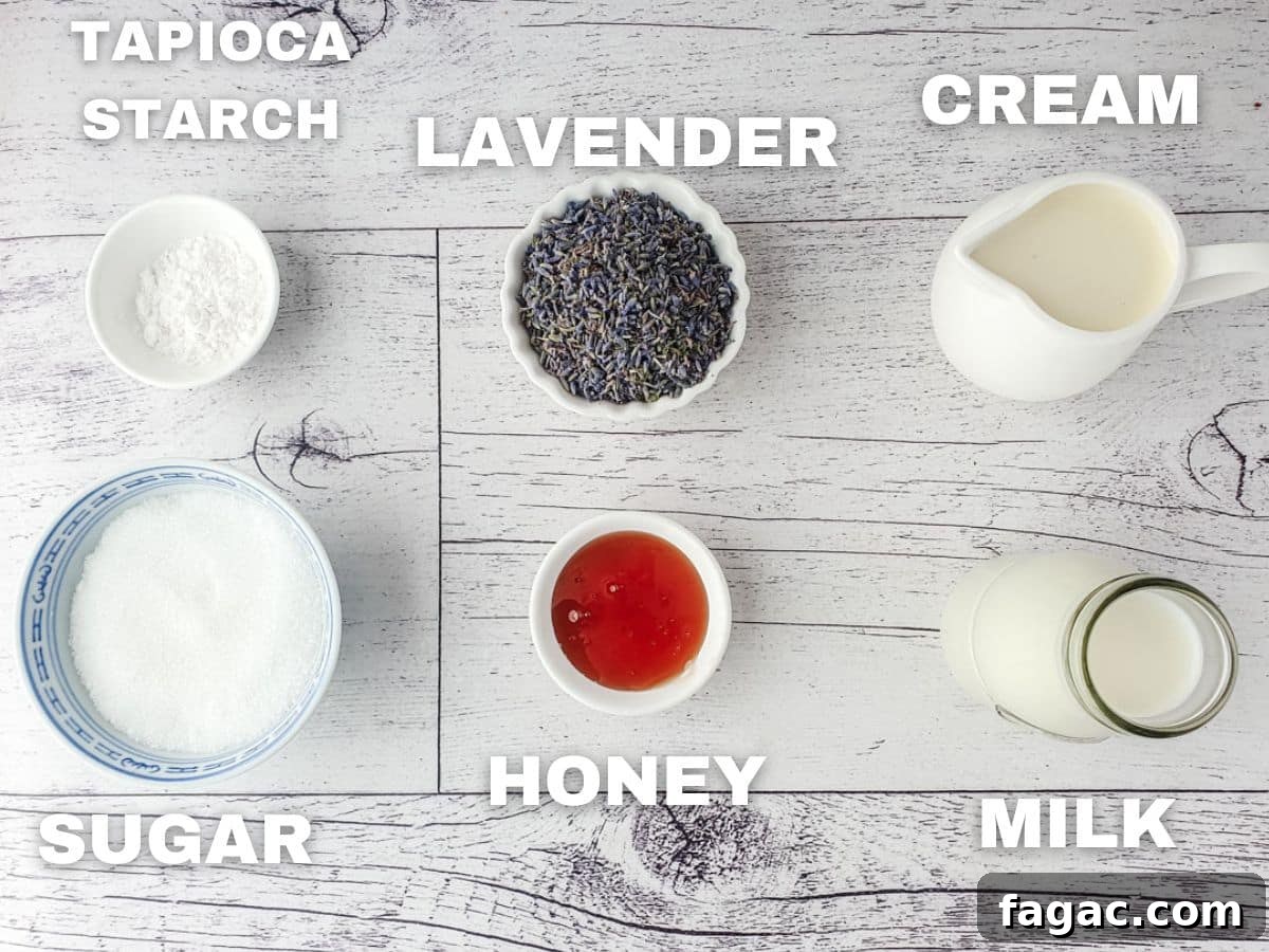 Homemade Lavender Ice Cream Recipe with Creamy Floral Flavor 3 Ingredients: dried edible lavender, honey, cream, milk, tapioca starch, graduated sugar.