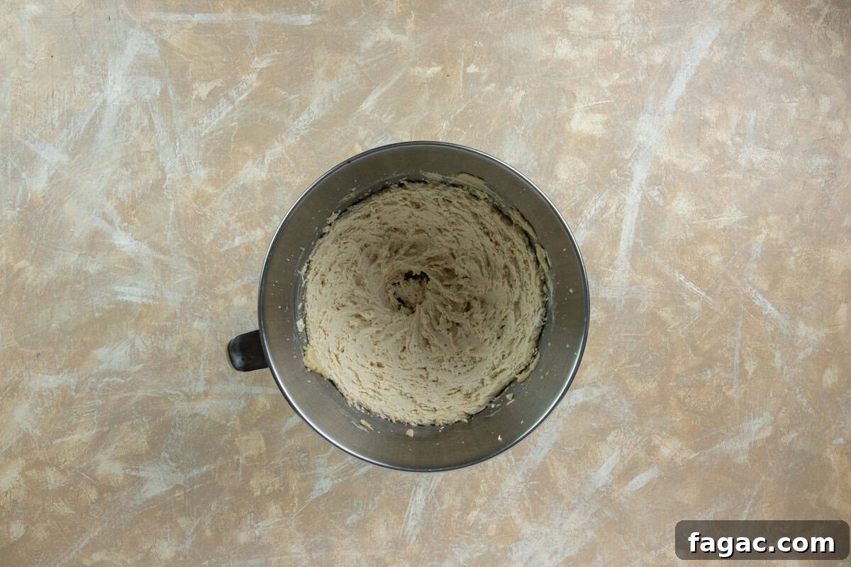 Chocolate Chip Banana Oat Oatmeal Cookies Recipe 4 Butter and sugars blended in a mixing bowl.