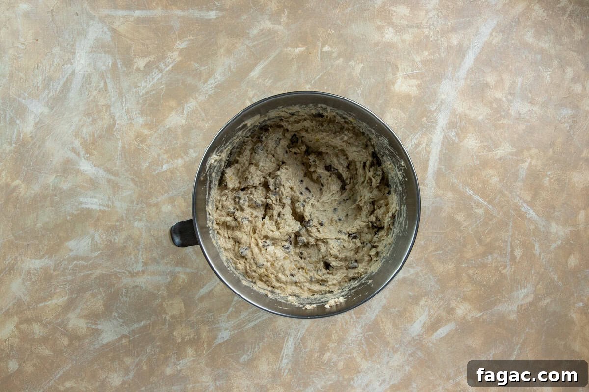 Chocolate Chip Banana Oat Oatmeal Cookies Recipe 5 Eggs, vanilla extract, and bananas and dry ingredients blended with the butter sugar mixture in the same bowl.