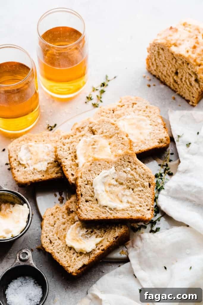 Classic Beer Bread with Salted Honey Butter Recipe 7 Slices of beer bread slathered in salted honey butter