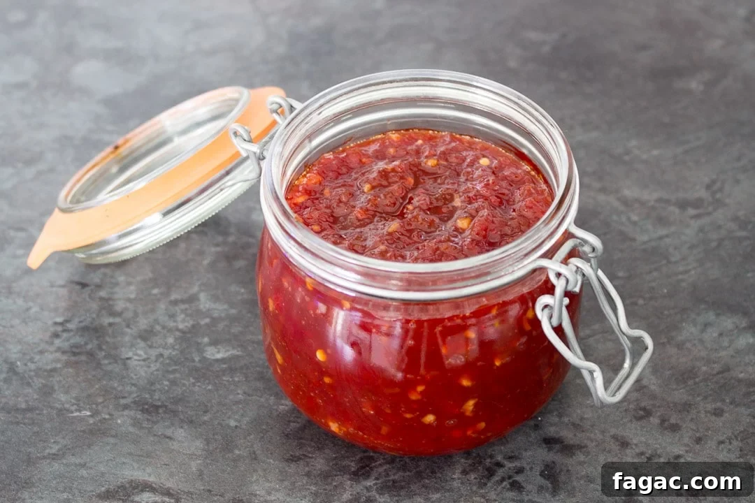 Homemade Sweet Chili Jam Recipe for Bold Flavor 7 sweet chilli jam in a kilner jar