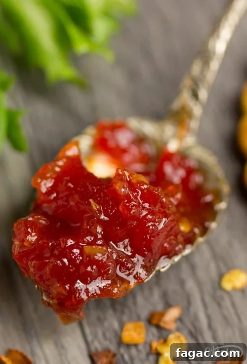 Homemade Sweet Chili Jam Recipe for Bold Flavor 3 sweet chilli jam on a spoon