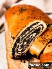 poppy seed roll slice up close with swirls