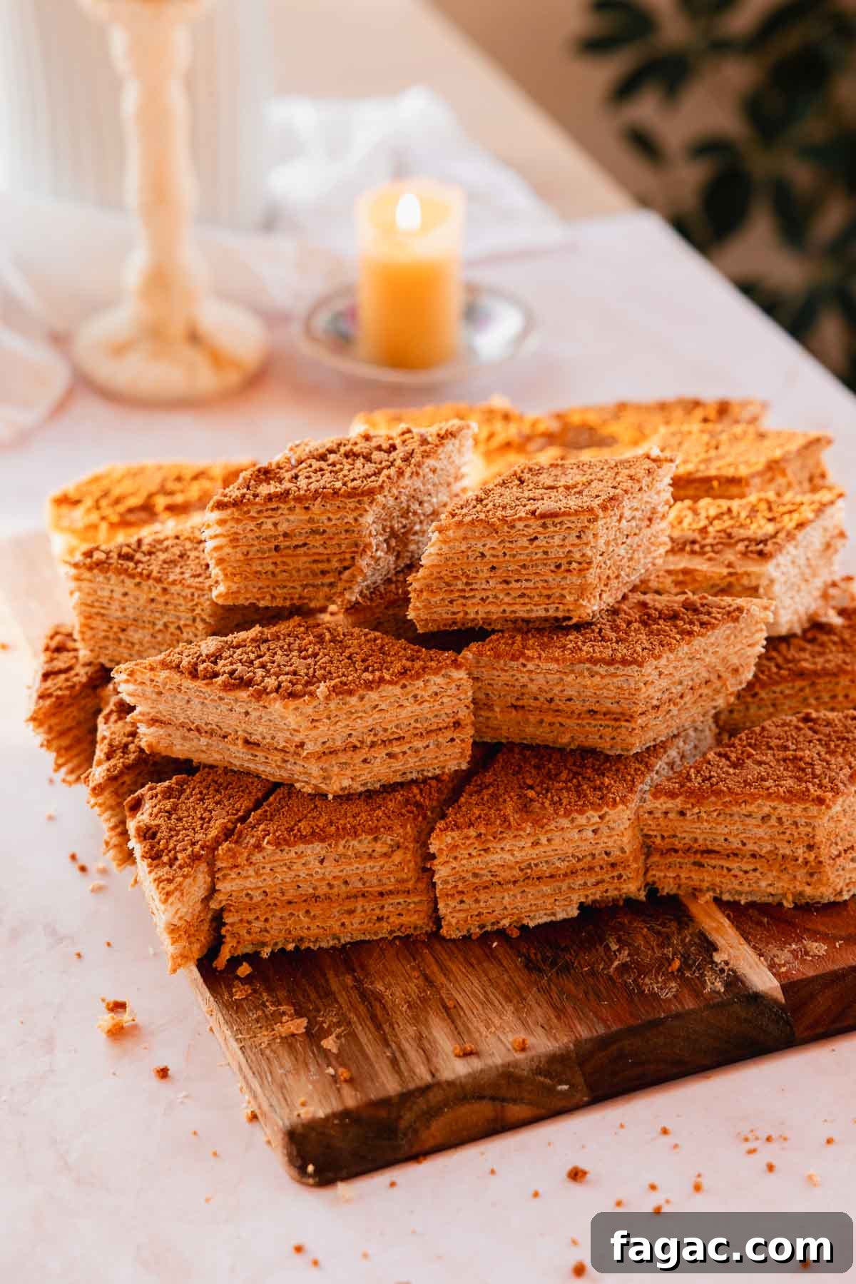 dulce de leche wafer cake on cutting board