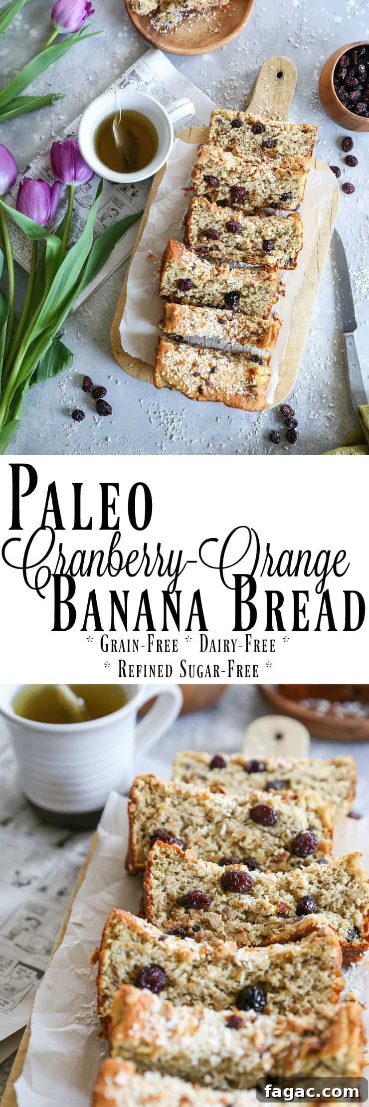 Paleo Cranberry Orange Banana Bread Recipe with Almond Flour 5 Paleo Cranberry Orange Bread made with almond flour and sweetened with bananas - this grain-free, refined sugar-free treat is perfect for breakfast or snack