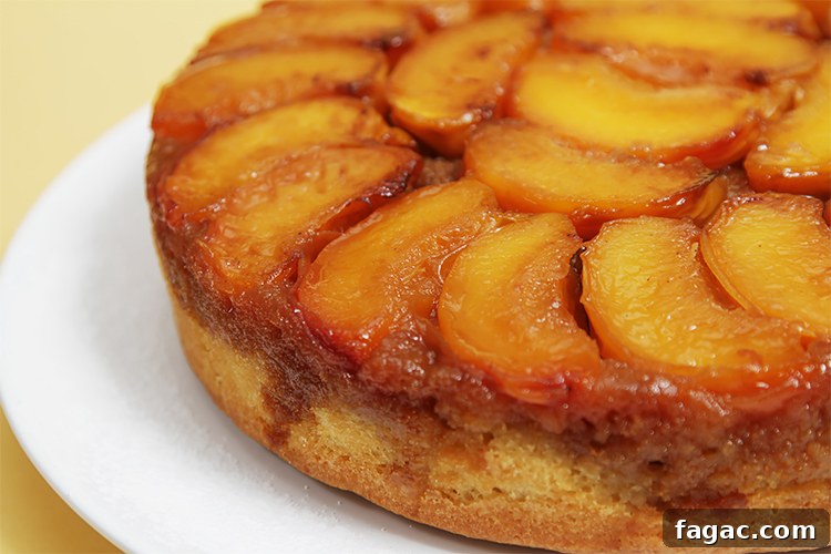 Peach Upside-Down Cake with Cognac Caramel Glaze 4 Peach upside-down cake with Cognac caramel