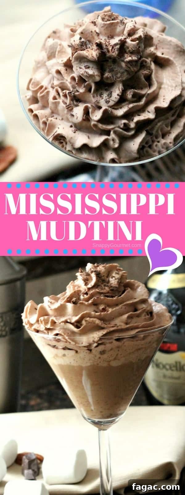 Mississippi Mudtini Cocktail Recipe - an easy chocolate martini recipe with marshmallow vodka, Godiva chocolate liqueur, and Nocello! SnappyGourmet.com