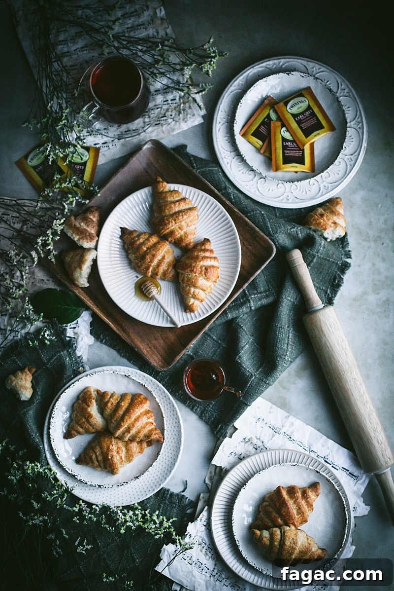 flatlay of puff pastry croissants