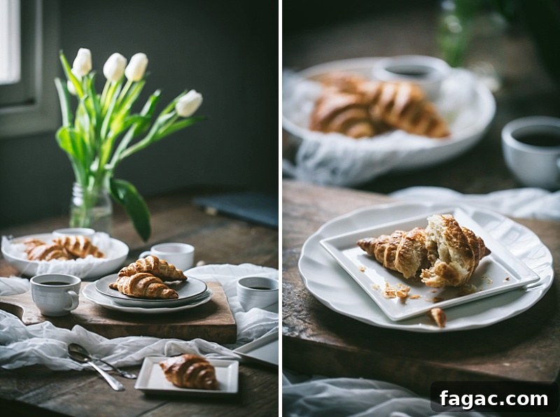 white tulips and croissants