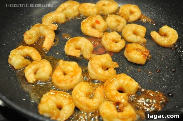 Pan-searing the marinated shrimp Pan-searing the marinated shrimp