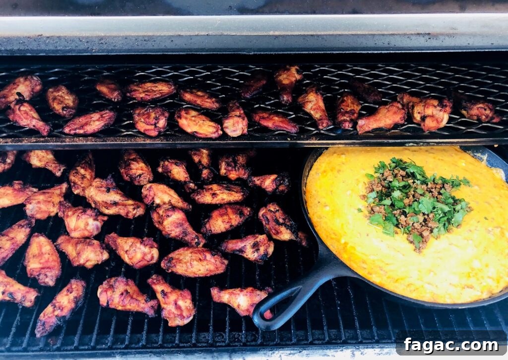 Smoked Sausage and Beer Cheese Dip Recipe 6 wings and beer cheese dip on the smoker