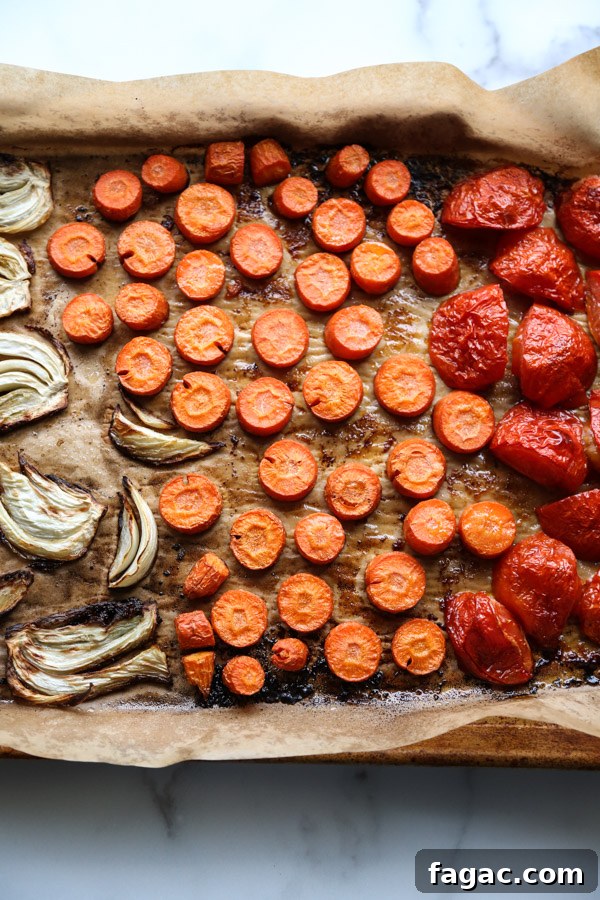 tomatoes carrots fennel roasted in a sheet pan