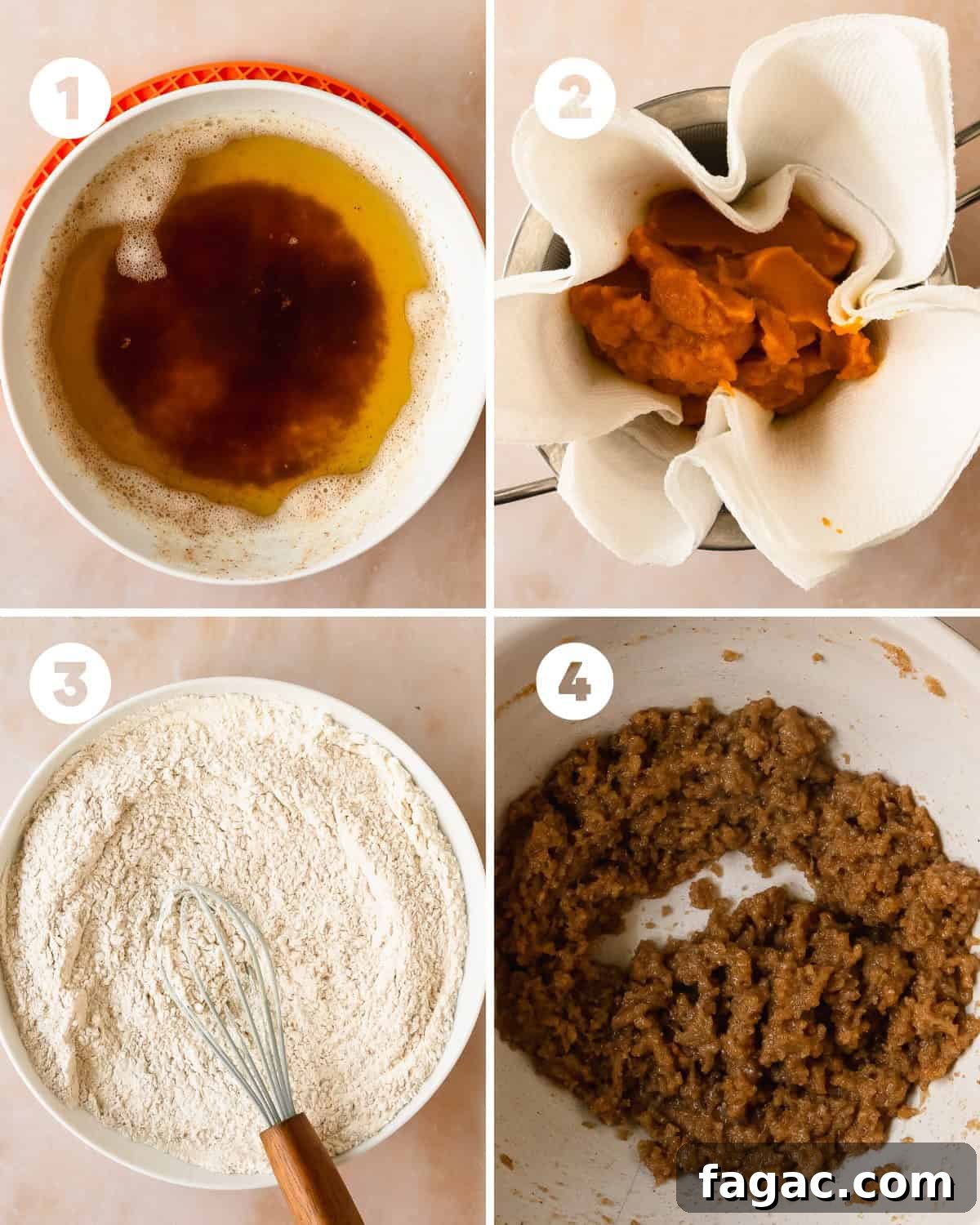 Soft Pumpkin Chocolate Chip Cookies — Fall Baking Recipe 4 Instructions: Brown the butter, drain pumpkin puree, mix dry and wet ingredients, chill dough, scoop and bake.