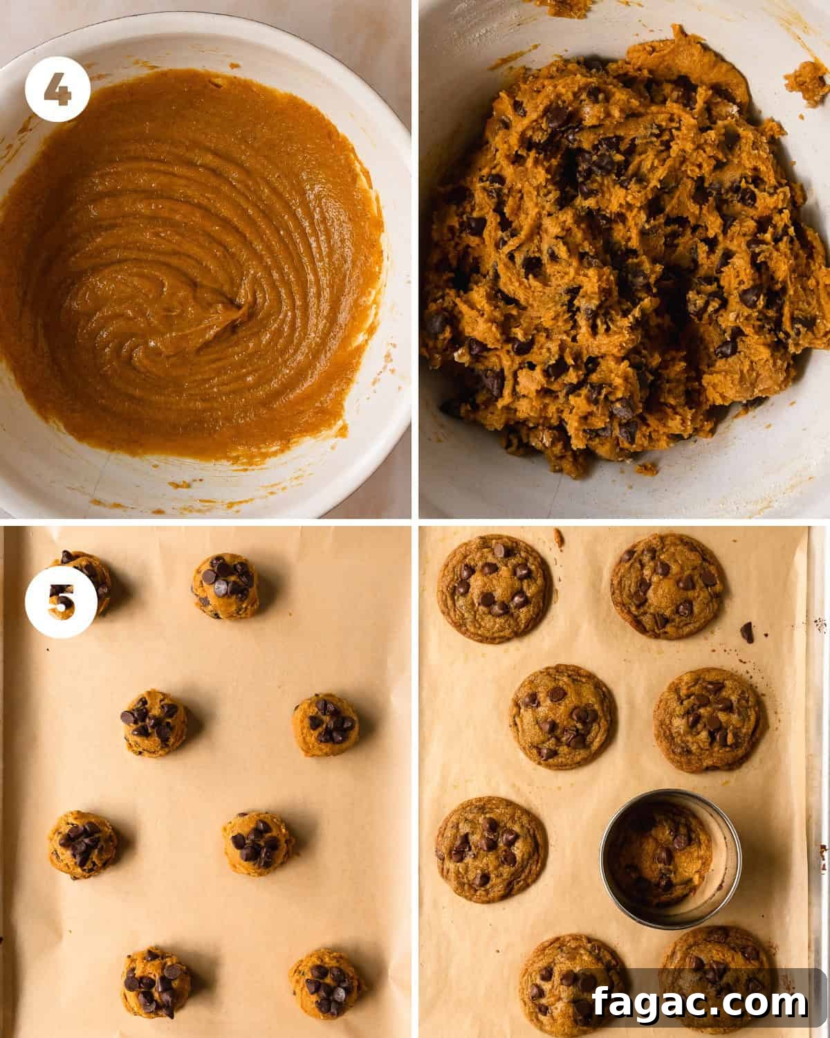 Soft Pumpkin Chocolate Chip Cookies — Fall Baking Recipe 5 Scoop dough and bake at 375 F for 9-11 minutes until edges are set and light golden. Cool on the sheet for 10 minutes, then transfer to a rack.