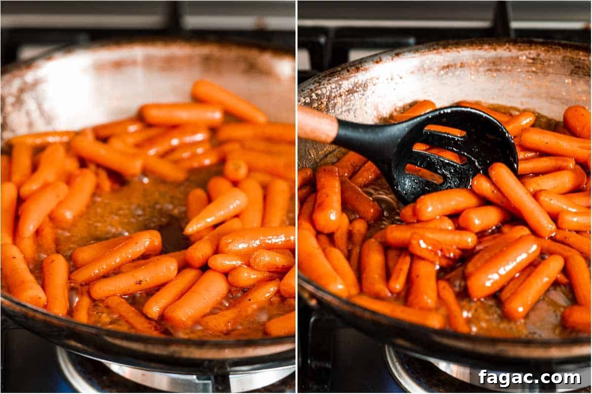 Honey-Glazed Orange Carrots with Citrus Butter Glaze 11 collage of carrots in pan before and after cooking